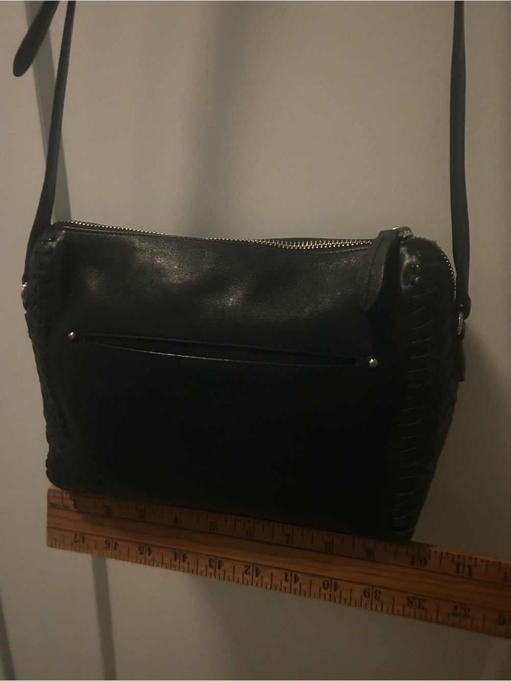 Cole Haan Black Leather Dillan bag. Bottega Venneta style woven leather sides.